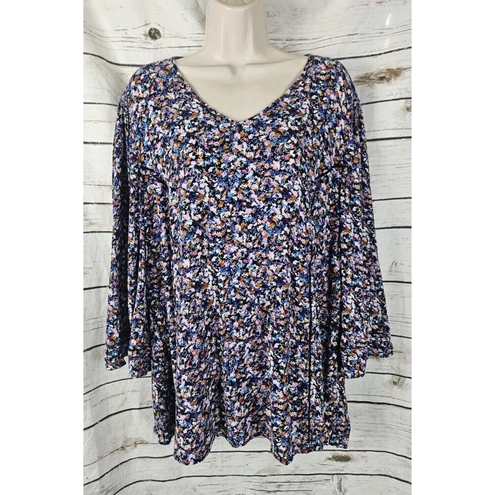 J Jill Floral Tunic Top XL Babydoll Boho Lace Crinkle Rayon Cottagecore